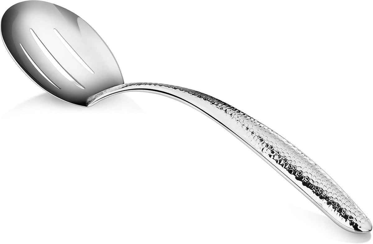 New Star Foodservice Mars Collection, Stainless Steel, 18/8 Hammered Hollow Handle Slotted Serving Spoon, 13-Inch, 4.8 Ounces