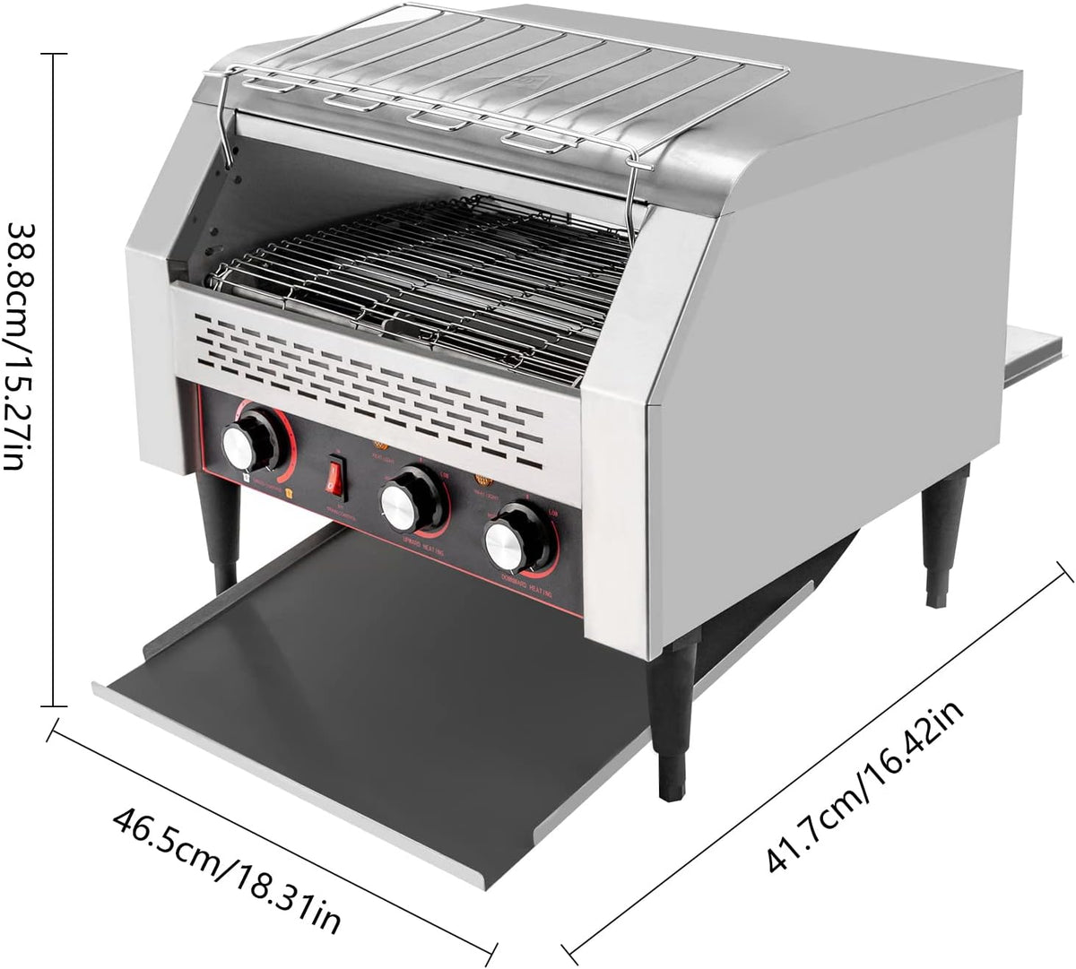 Commercial Conveyor Toaster 450 Slices/Hour Stainless Steel Conveyor Toaster 2600W Electric Toasters Oven Heavy Duty Countertop Restaurant Toaster for Cafes Bun Bagel Bread