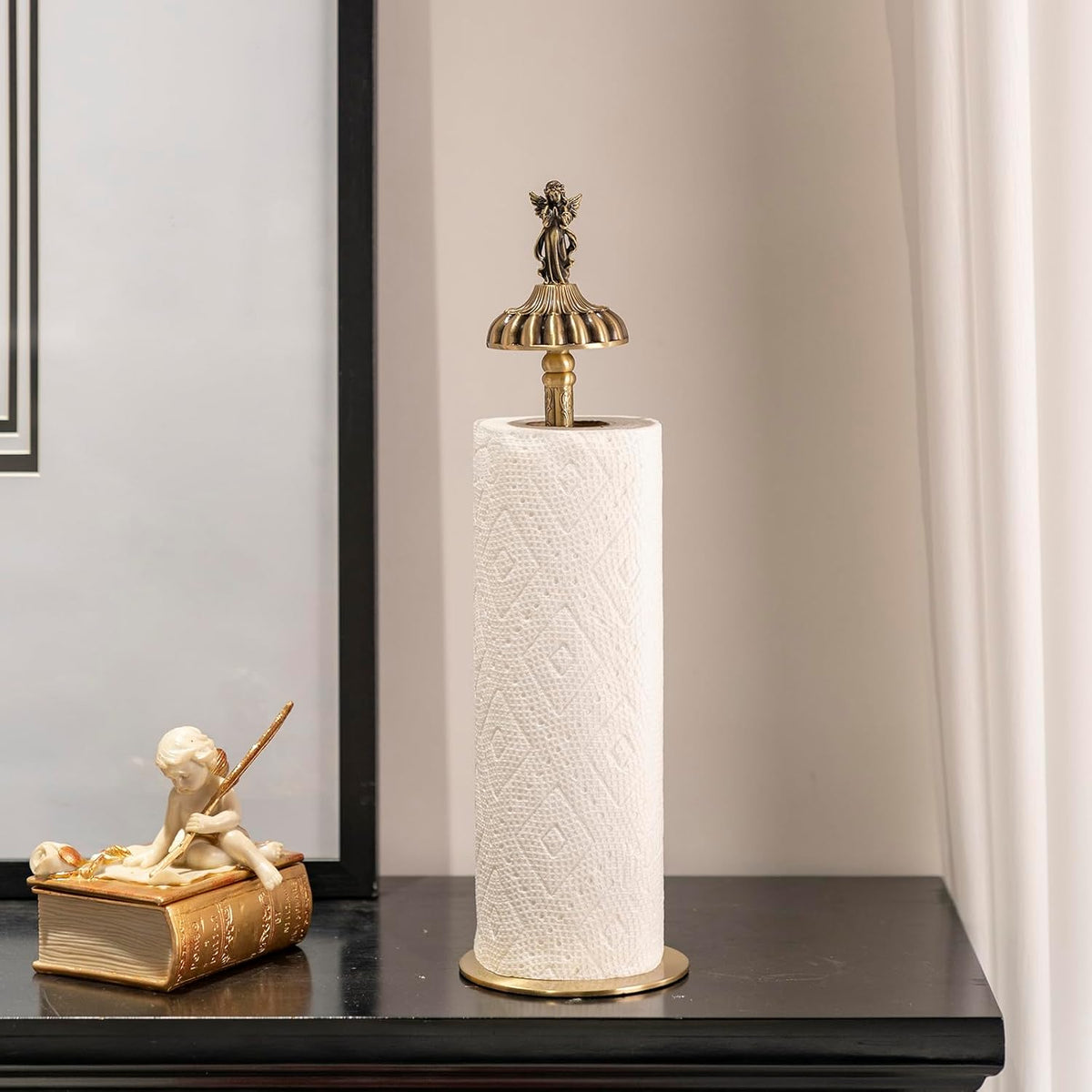 1 Luxurious Brass Angel Paper Towel Holder countertop, Kitchen Bathroom Gold Paper Towel Holder - Sturdy, Durable, Elegant Kitchen and Bathroom Home Decoration