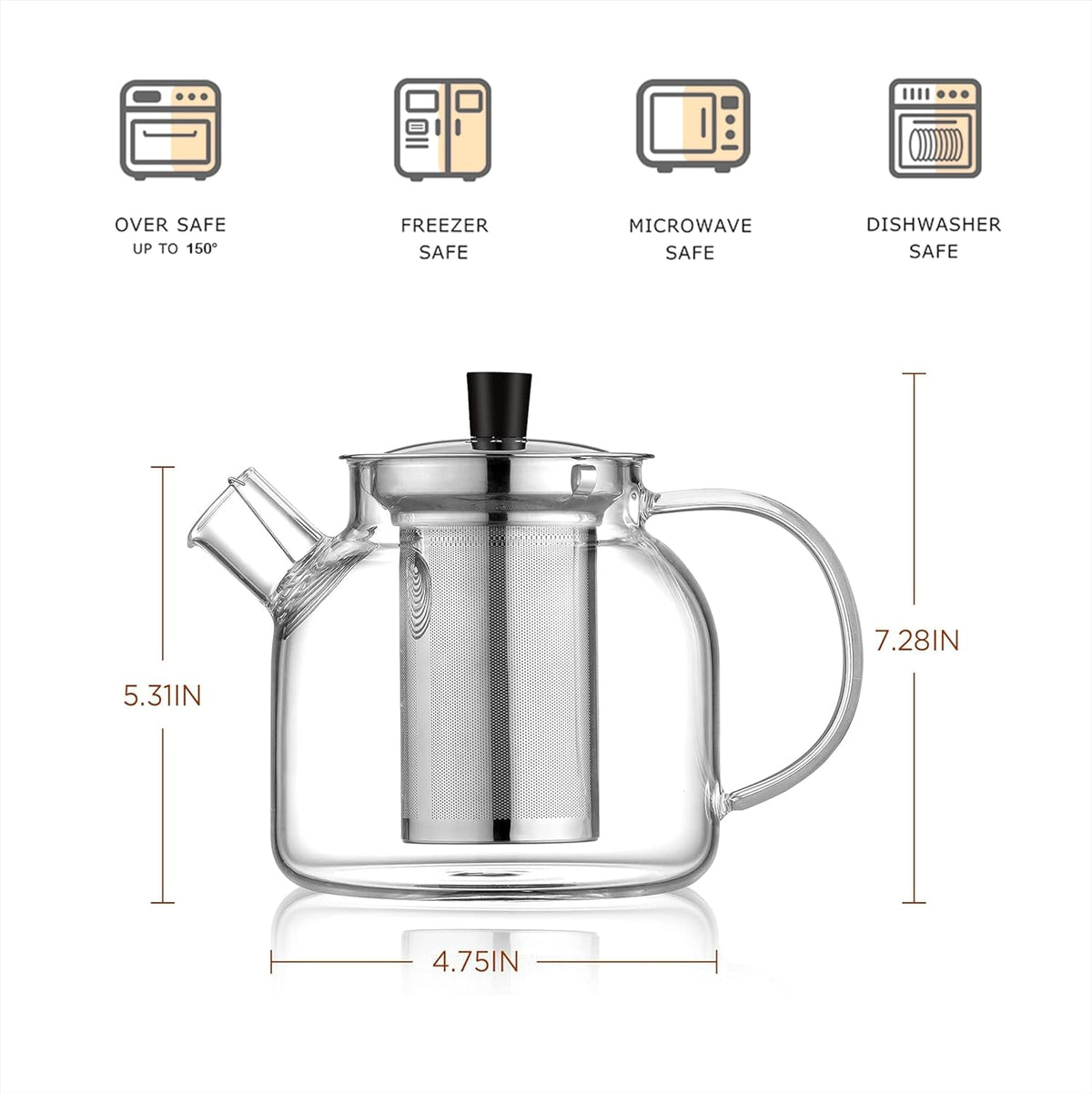 Glass Teapot with Removable Infuser,Ehugos 800ml (27OZ) Stovetop Safe Small Tea Pot, Blooming and Loose Leaf Hand Crafted Kettle for Women and Adult with Stainless Infuser
