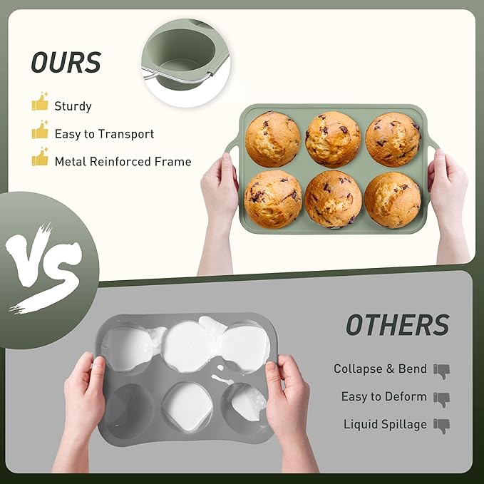 2 Packs 6 Cups Silicone Muffin Pan with Metal Reinforced Frame Cupcake Pan Tray Egg Molds Mother Day Best Mama Bonus Mom Ever Mother In Law Gifts Step Mom Stepmom Grandma Gigi Granny Nana Present