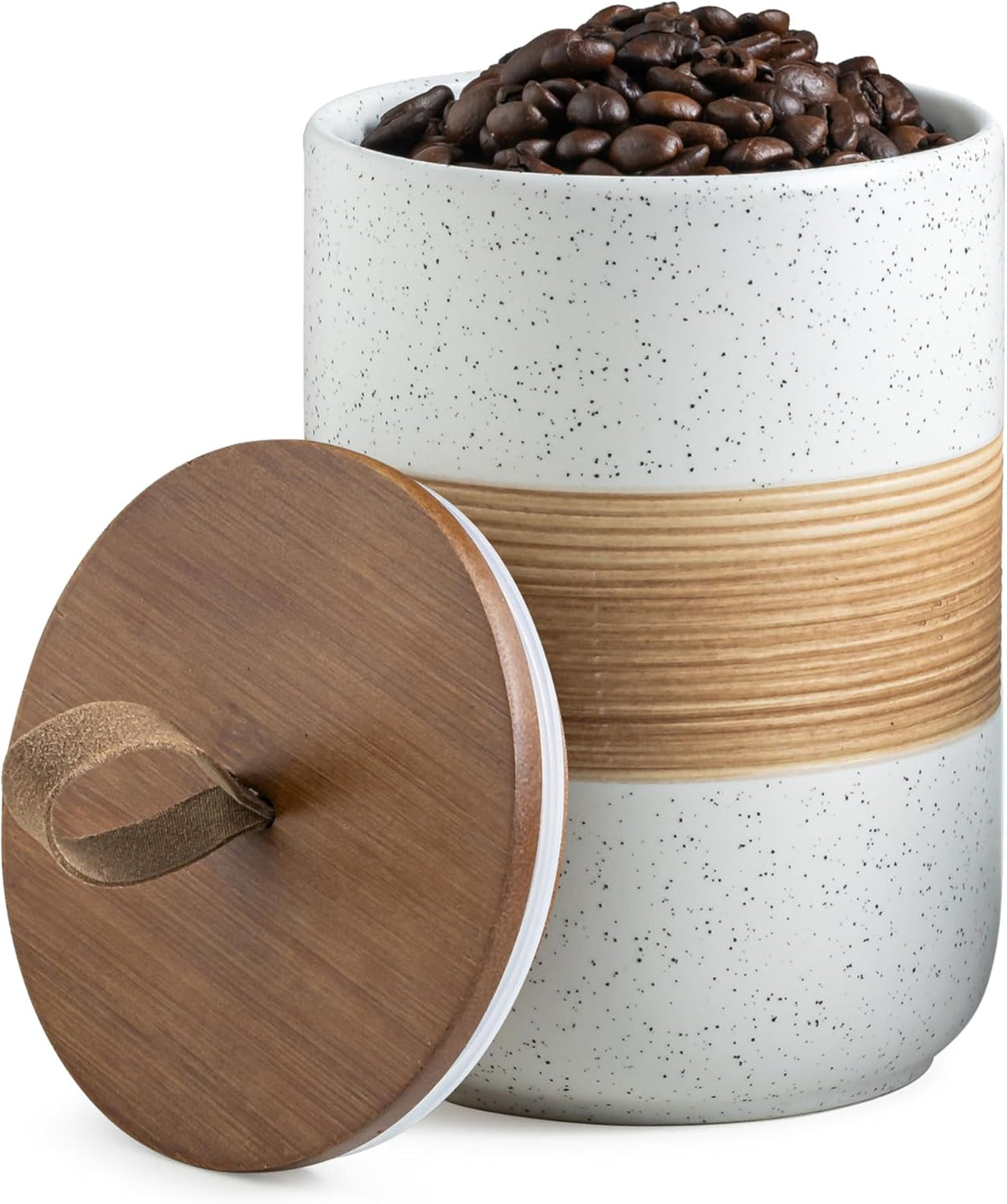 Coffee Container Jar with Lid, Ceramic Kitchen Food Storage Jars for Spice Sugar Cookie, Stackable Decorative Jars for Coffee Bar, White & 28oz