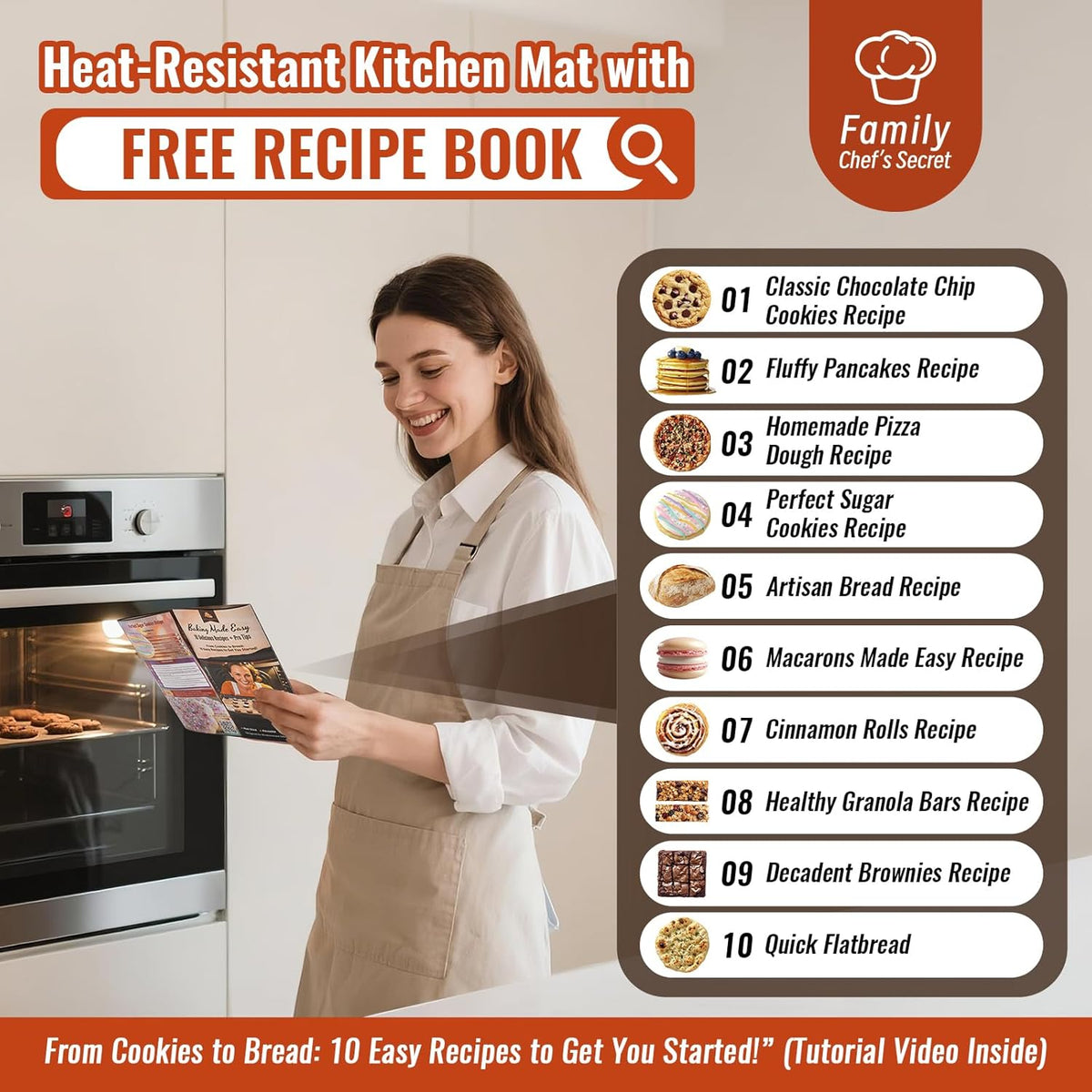 Non Slip Silicone Baking Mat With 10 Useful Recipes, Non Stick Dough Mat for Rolling Out, Silicone Mat for Baking,Cookie, Macaron, Pizza, Surdough, Extra Large and Oven Safe