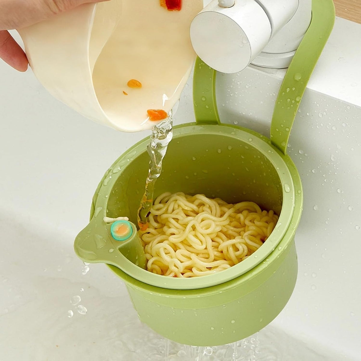 Over-Sink Drying Rack - Faucet Mount Drainer Basket, Rust-Proof Sink Trash Catcher for Kitchen Organization (White)