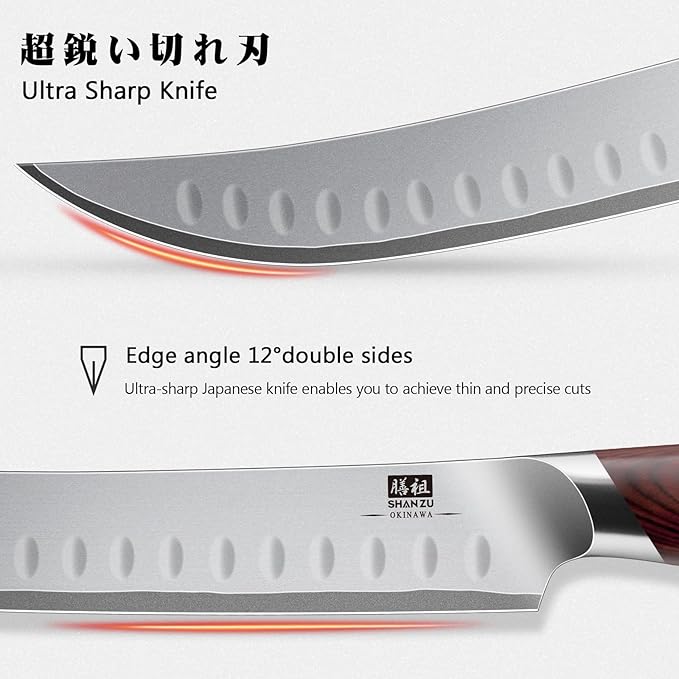 SHAN ZU Brisket Slicing Knife, 11.6 Inch Carving Knife Japanese High Carbon 10Cr15Mov Stainless Steel, Professional Ultra Sharp Meat Cutting and BBQ knife with Ergonomic Pakkawood Handle