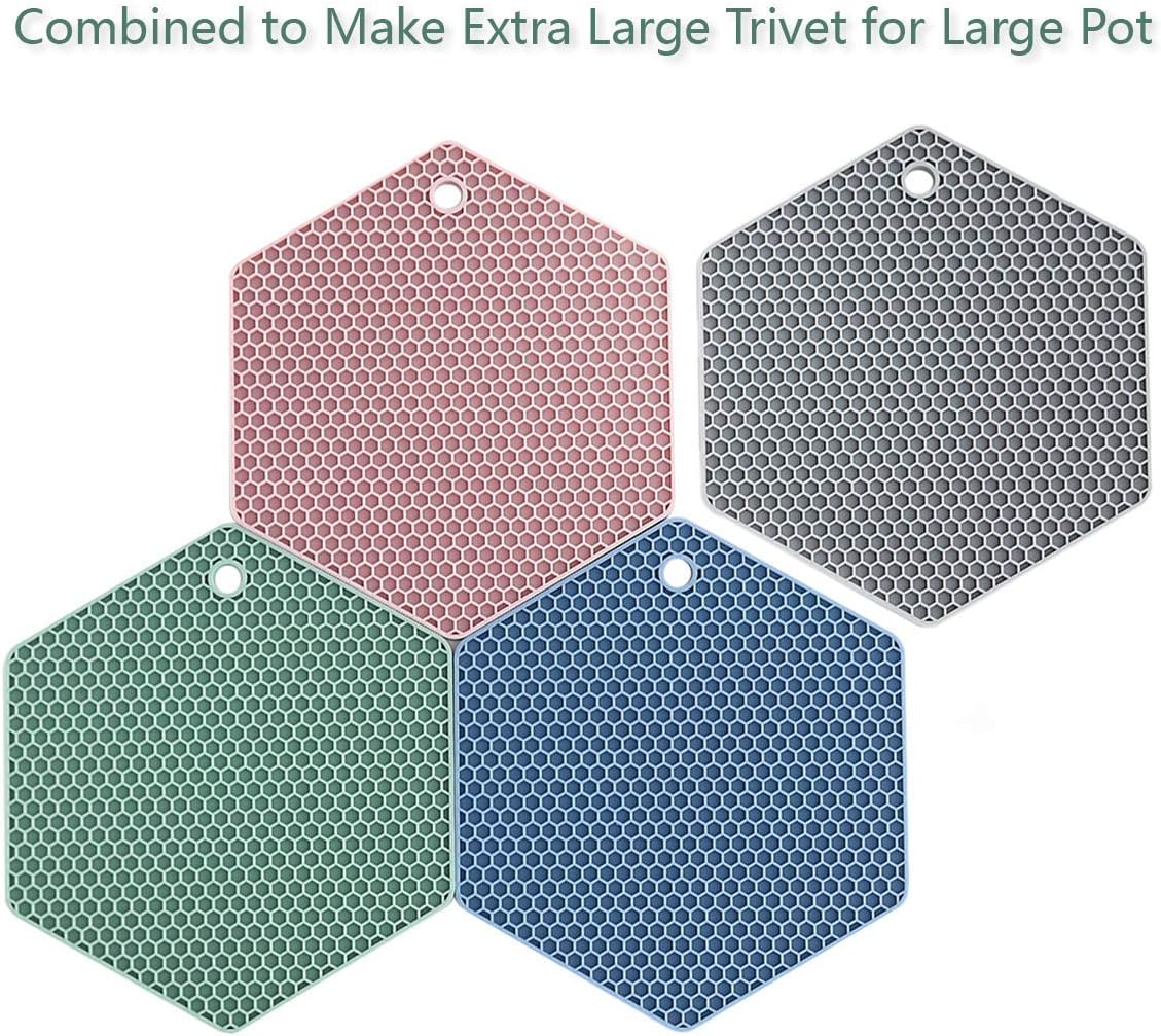 4 Packed Silicone Trivet Mats - DIY Different Size Dish Drying Mat, Hot Pot Holder for Pots & Pans, Non-Slip & Heat Resistant Kitchen Hot Pads for Countertops & Table,Teal