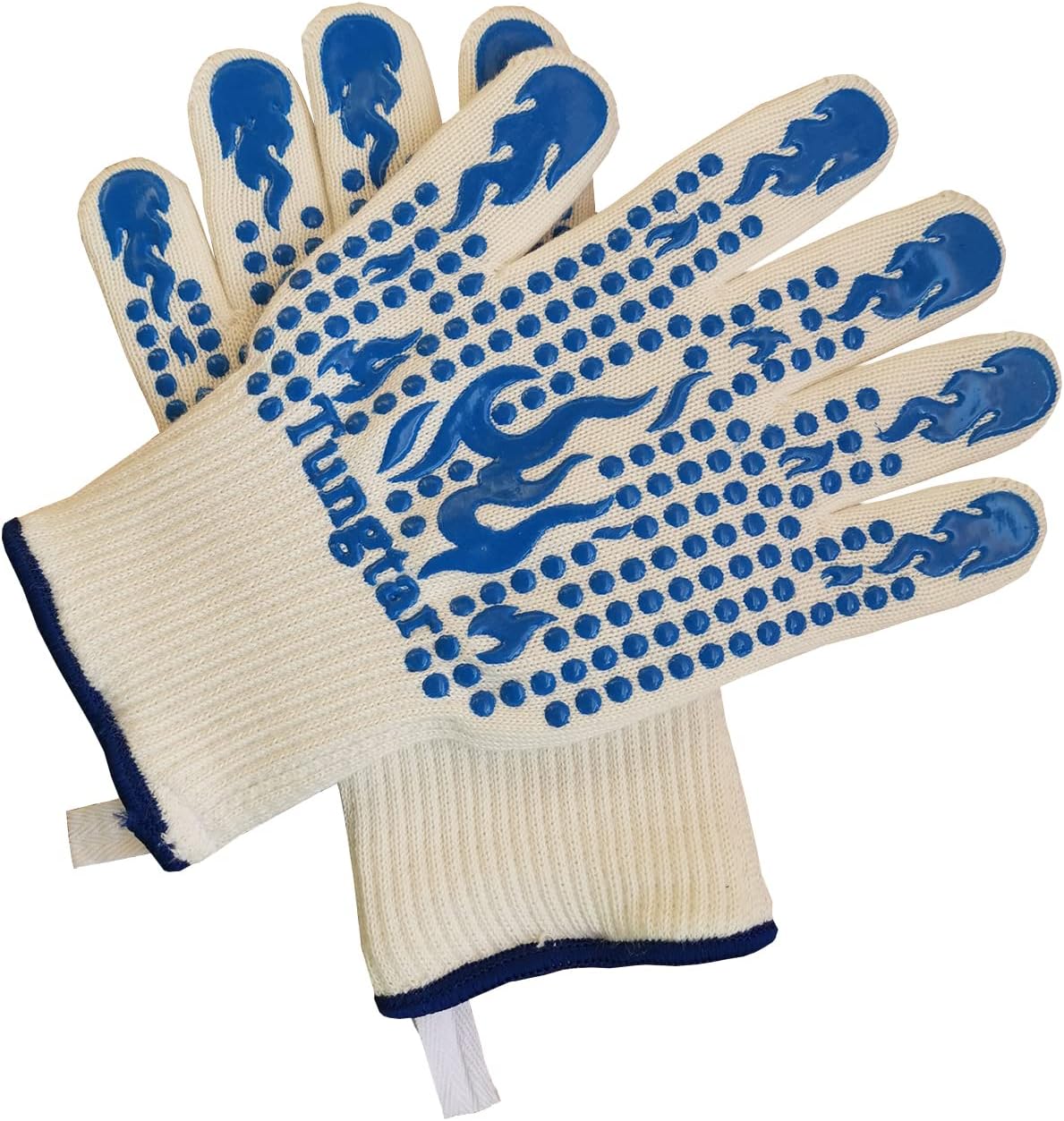 Oven Mitts Heat Resistant BBQ Proof Glove 11Inch 1472℉ Grill Glove Proof Heat for Women Men BBQ Gloves Gift Set Cooking Gloves for Cooking, Grilling, Baking, Welding (White Blue)
