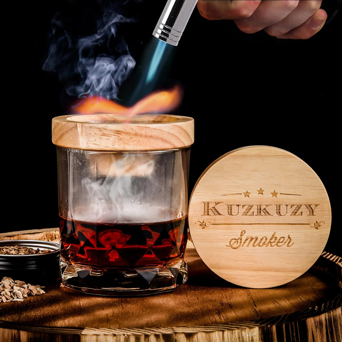 Cocktail Smoker Kit with Torch – 6 Flavors Wood Chips – Bourbon, Whiskey Smoker Infuser Kit, Old Fashioned Drink Smoker Kit, Birthday Bourbon Whiskey Gifts for Men, Dad, Husband (Without Butane)