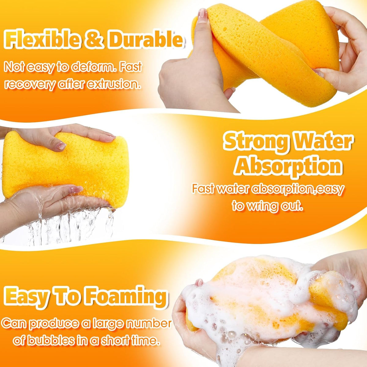 Tioncy 36 Pcs Large Sponges Bulk 7.5 x 5.5 x 1.9 Inch Grouting Car Wash Foam Cleaning and Washing Sponge Commercial Foam Large All Purpose for Cleaning Dishes Car Tile Bike (Yellow)