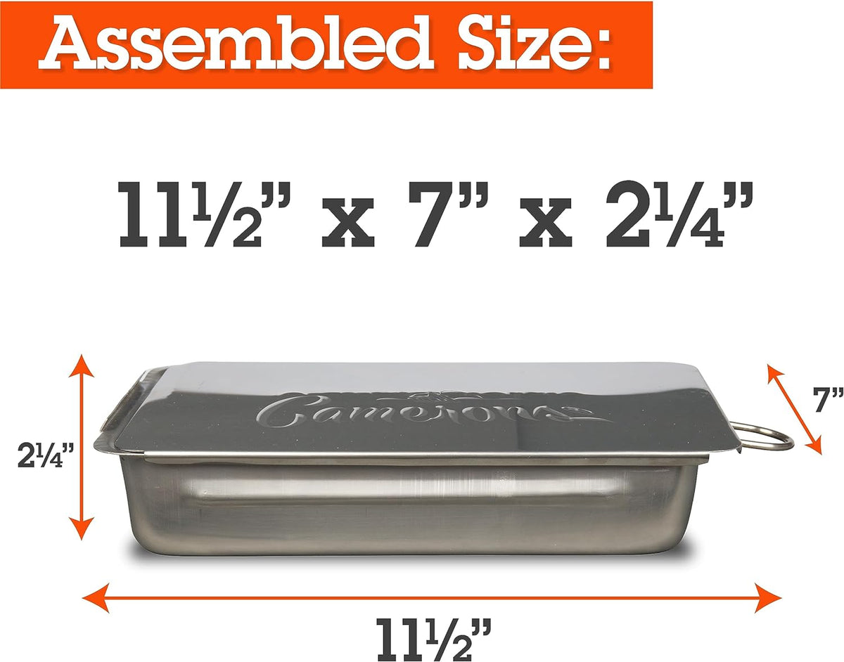 Camerons Indoor Outdoor Stovetop Smoker - Stainless Steel Barbecue Smoker Box w/Oak Wood Chips & Recipes - Works On Any Heat Source, Stovetop or BBQ Grill for Smoking Meats - Grilling Gift for Men
