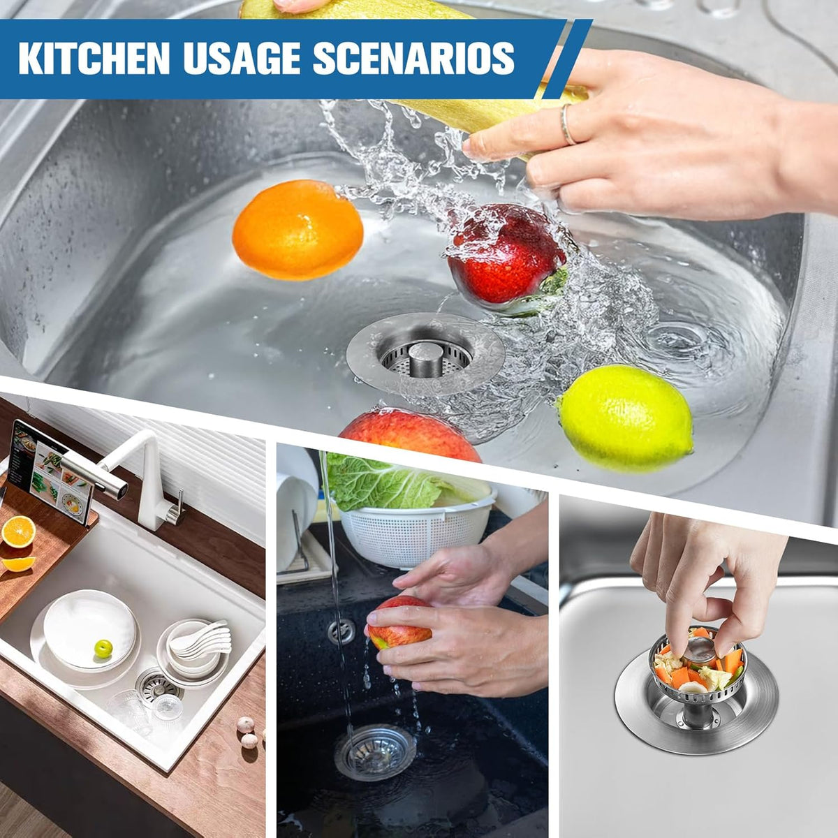 2025 Upgraded 3 in 1 Kitchen Sink Drain Strainer&Sink Stopper,Stainless Steel Pop up Sink Drain Strainer,Anti-Clogging Basket Strainer,High Durability with Brass Core,Fit 3-1/2",Chrome