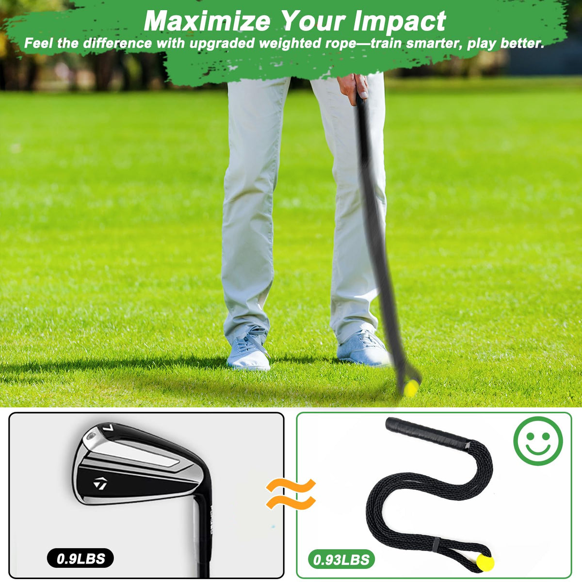 Cusprtm Golf Rope Swing Trainer, Professional Golf Swing Rope Training Aid to Improve Speed, Tempo, Rhythm, Flexibility and Strength, Golf Warm-Up Practice Equipment for Golfers of All Levels (Black)