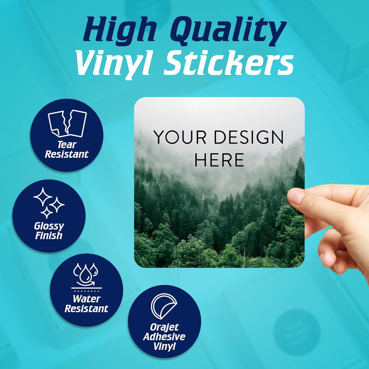 100 Custom Vinyl Stickers - Upload Your own Image, Text, Design, Logo - Personalized Logo Labels for Handmade, Packaging, Bottle, Jars, Candle, Brand Stickers (Foggy Valley, 5x5 Square)