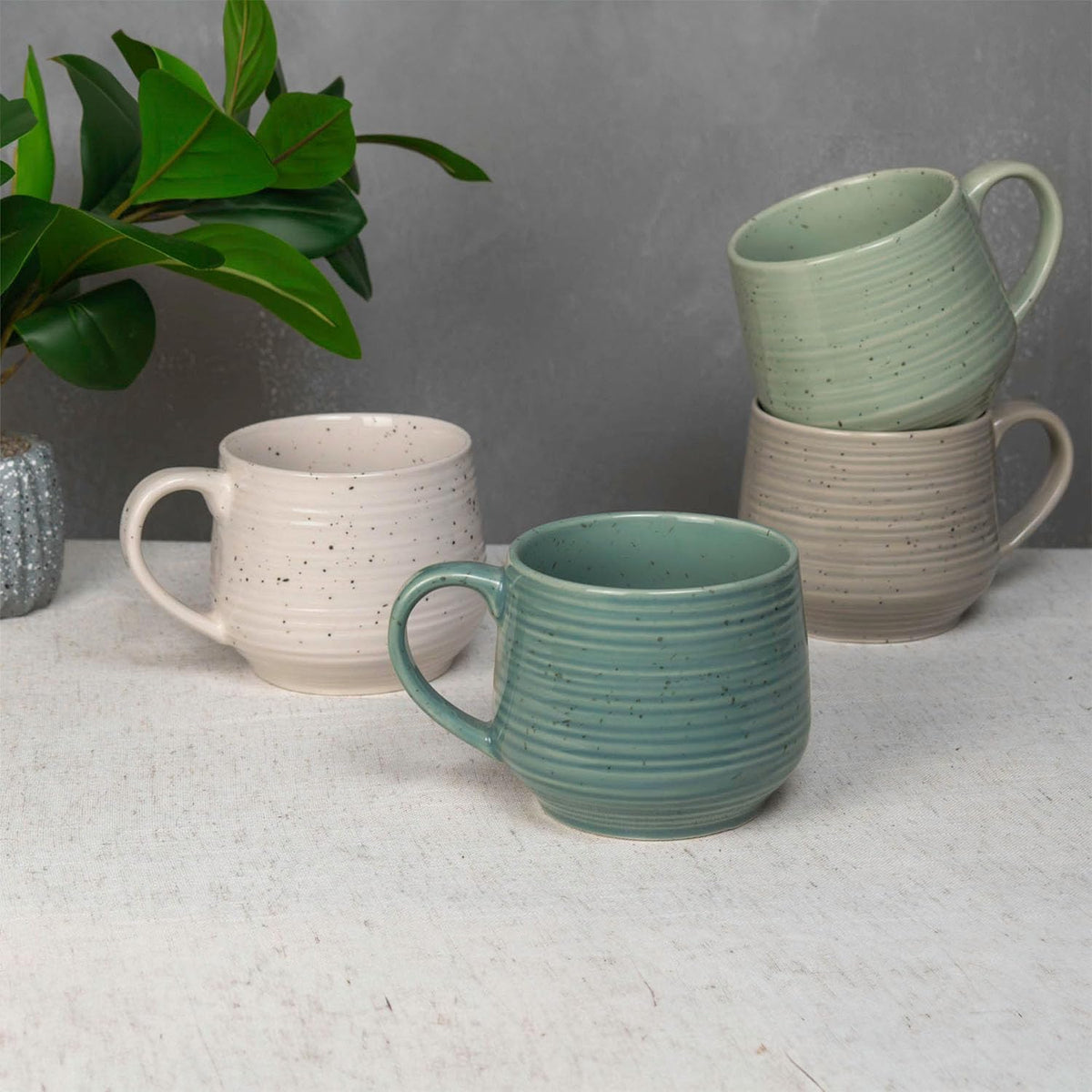 Sango Siterra Artist's Blend 17 oz. Stoneware Mug Set – Service for 4, Rustic Design, Assorted Colors, Scratch-Resistant, Microwave & Dishwasher Safe, for Everyday Dining & Entertainment