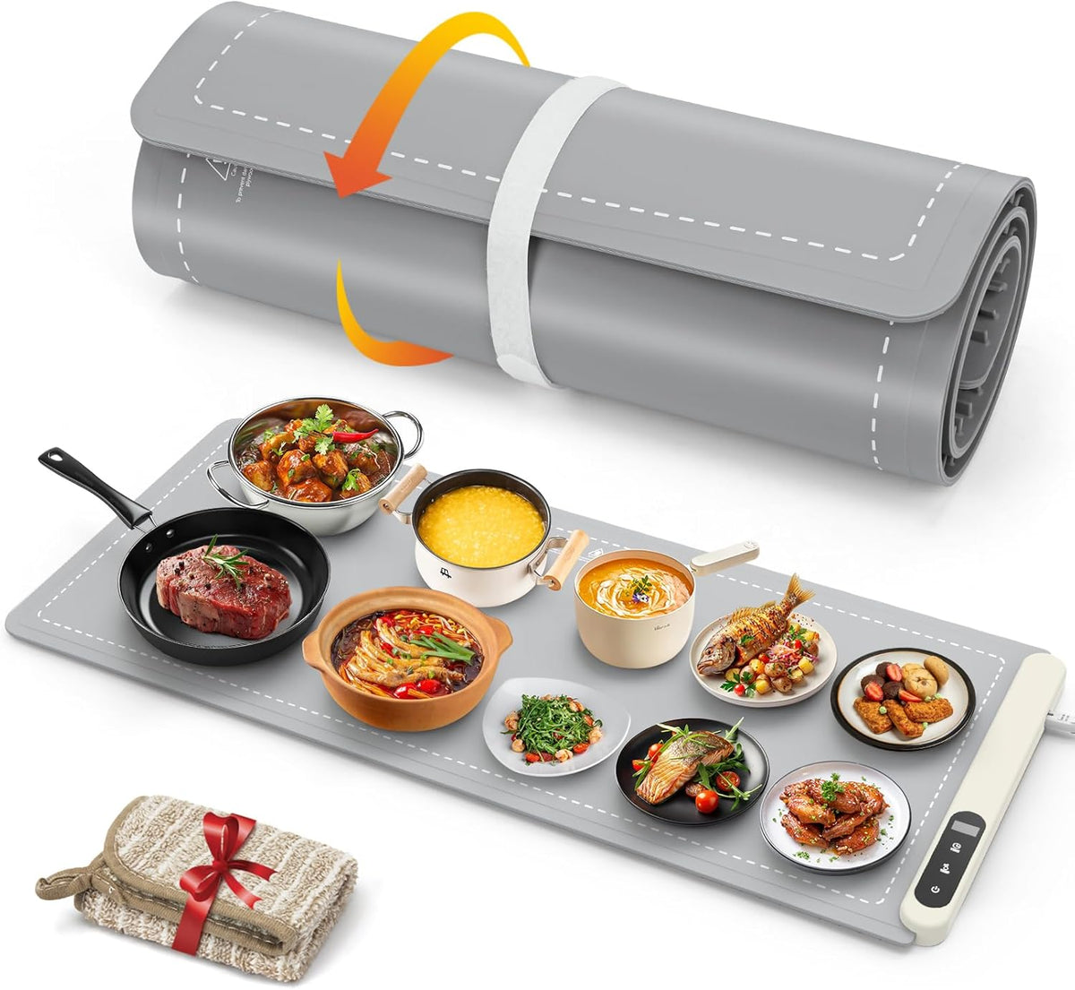 FYY Extra Large Food Warming Mat - Electric Warming Tray with 6 Temperature Settings and 6 Hours Timer, Full Surface Heating Food Warmer, Premium Silicone Heating Tray for Gatherings, Parties, Grey