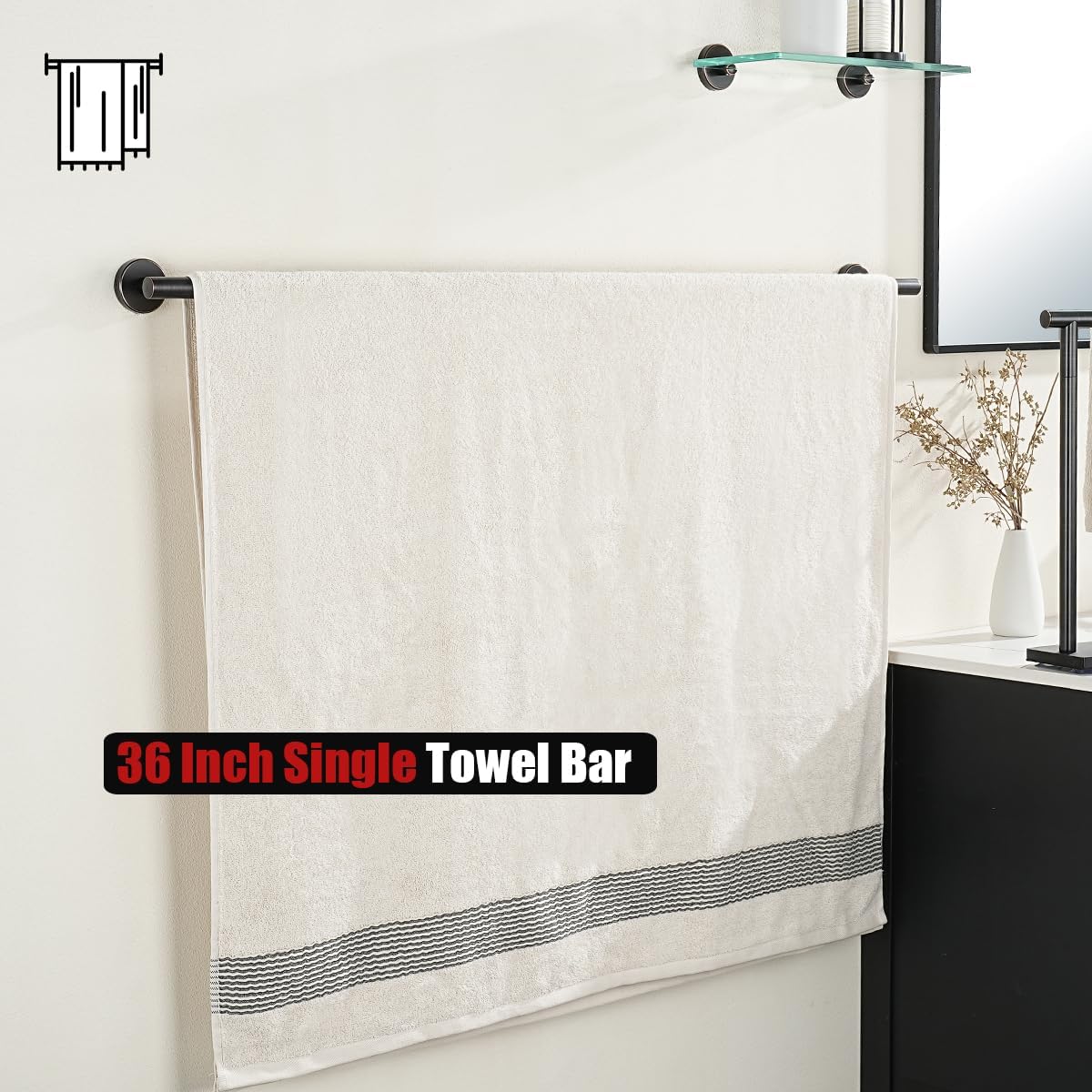 JQK Bath Towel Bar Oil Rubbed Bronze, 39 Inch 304 Stainless Steel Thicken 1mm Single Towel Rack for Bathroom, Towel Holder ORB Wall Mount, Useable Length 36 Inch, TB110L36-ORB