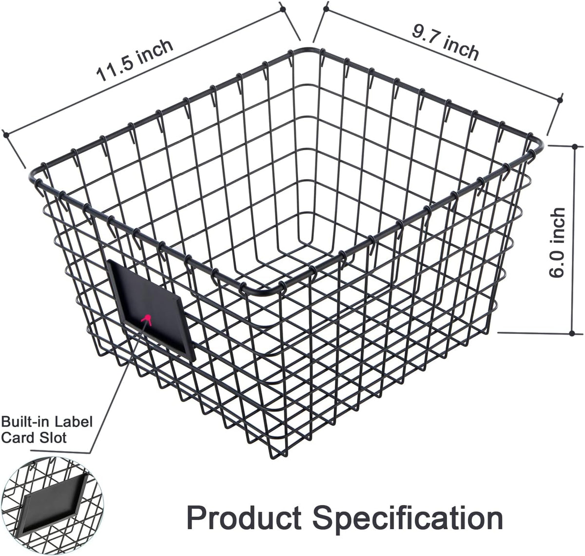 4 Pack【Large】 Wire Handmade Storage Basket for Organizing Household Goods,Pantry Organization,Bathroom countertop,Laundry,Wardrobe Storage Basket,Black