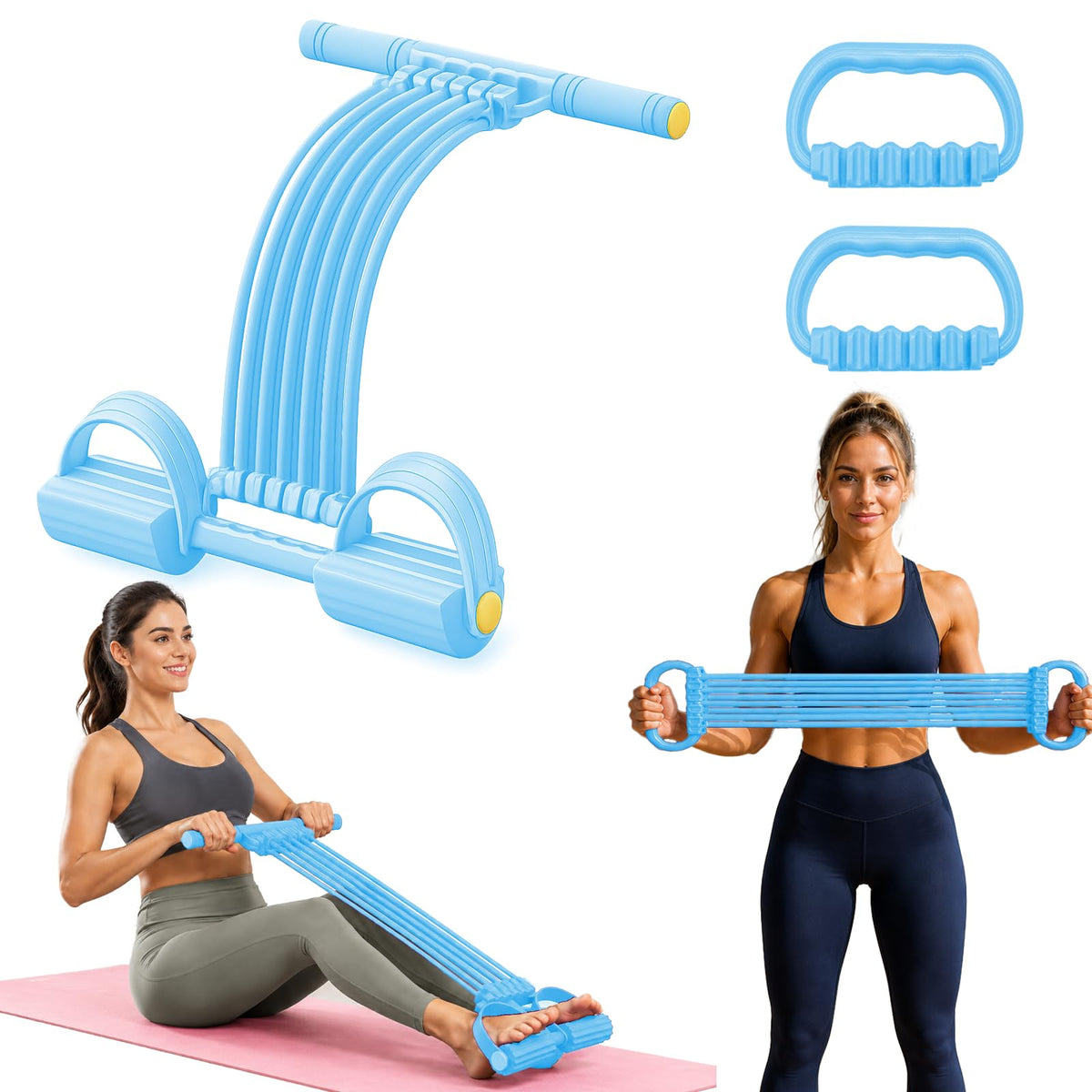 Pedal Resistance Bands with Handles, Upgrade 10-Tubes Adjustable Resistance