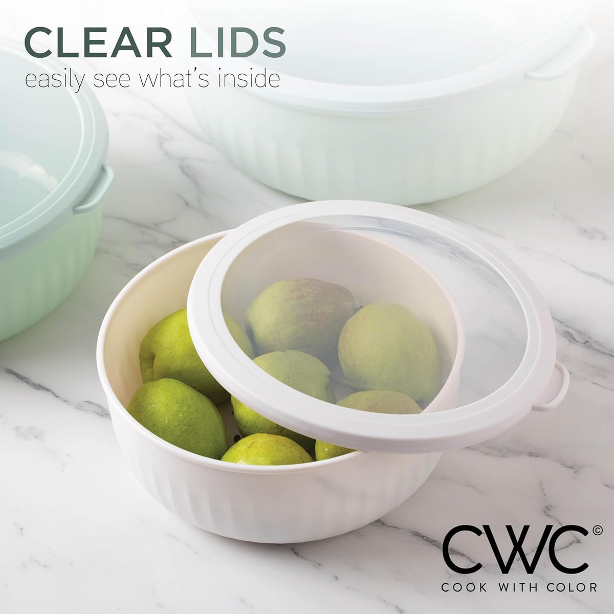 COOK WITH COLOR Prep Bowls with Lids- Wide and Deep Nesting Plastic Small Mixing Bowl Set with Lids, 12 Piece Set - Wide Bowls, Mint