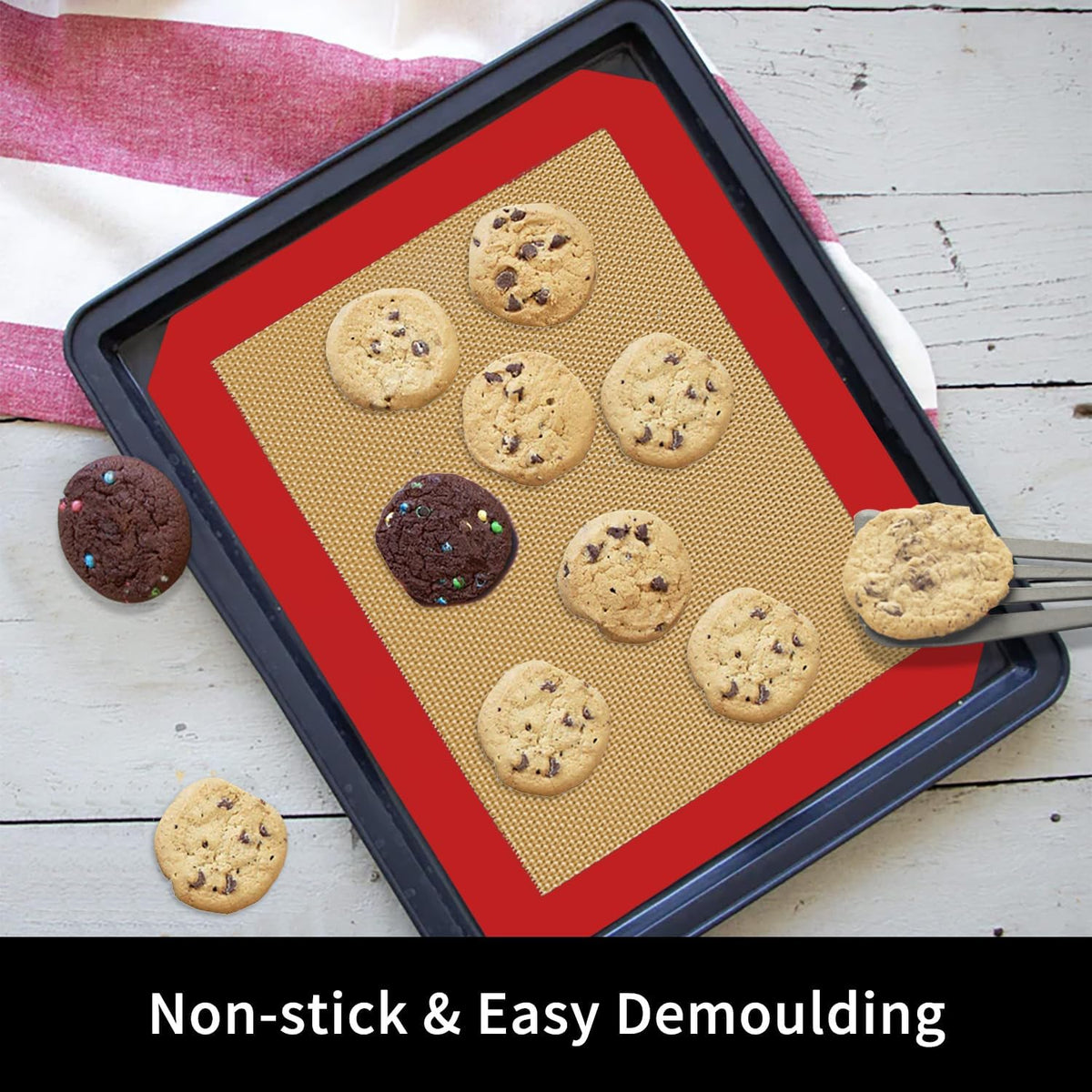 Small Silicone Baking Mats, Set of 4,11-4/5x8-1/4 Inch Quarter Sheet Size, Non Stick, BPA Free, 1/4 Baking Sheet Pan Liner for Cookies, Macaron, Bread, Pastry, Toaster (Red)