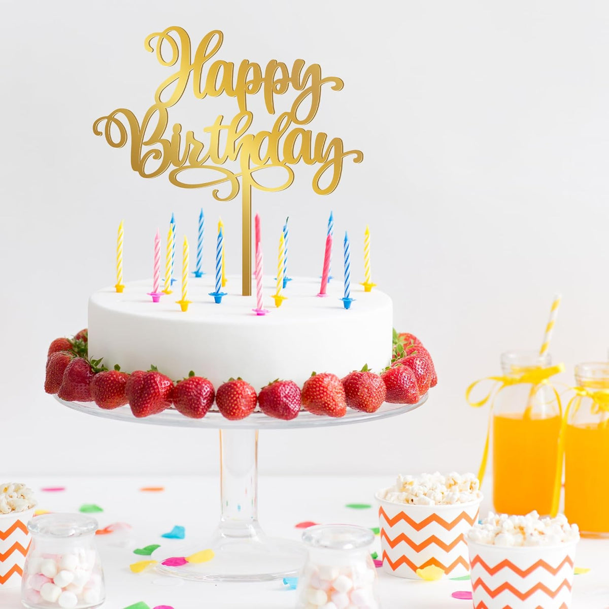 1PCS Gold Happy Birthday Cake Topper, 5.1 x 6.5 Inches Mirror Acrylic Signs Birthday Cake Decorations, Birthday Cake Toppers for Baby Shower, Gender Reveal Cake Decorations, Dessert Parties