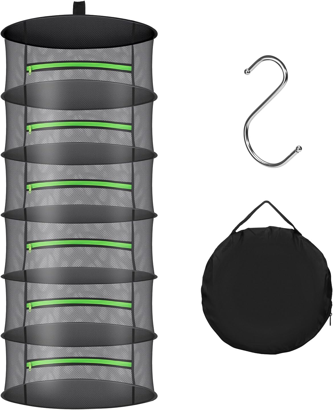 Herb Drying Rack with Mesh Design - Hanging Herb Dryer with Green Zipper for Garden, Home, Indoor or Outdoor Use (6layer)