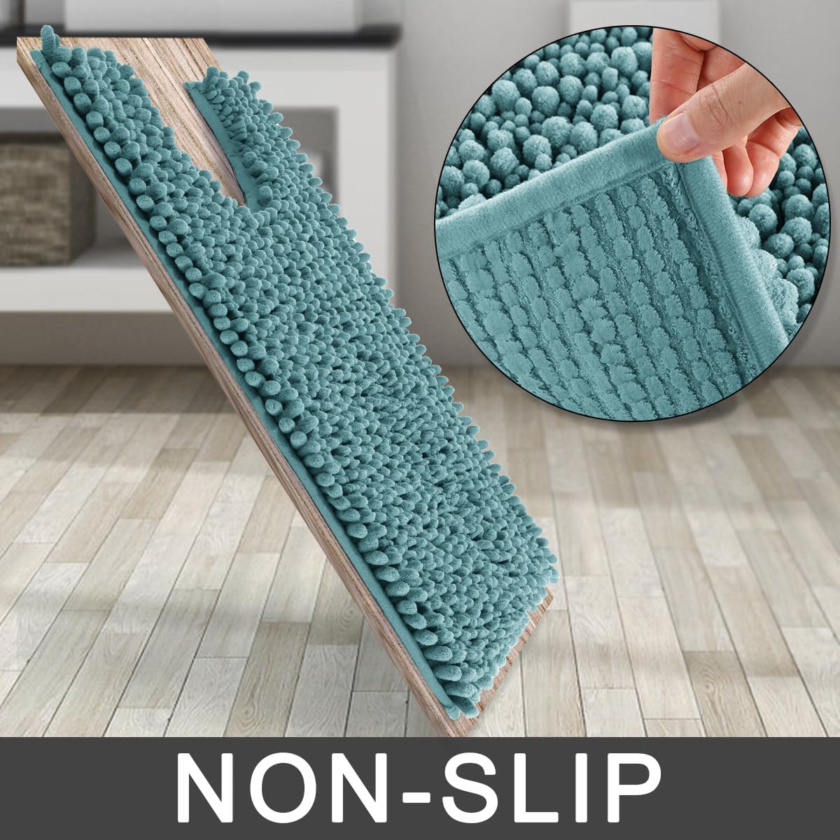 Yimobra Toilet Rug U Shaped Washable 24x20 Inch - Ultra Soft Absorbent Chenille Bath Rugs for Toilet, Quick Dry & Machine Washable, Non Slip Contour Bathroom Mat, Teal Blue