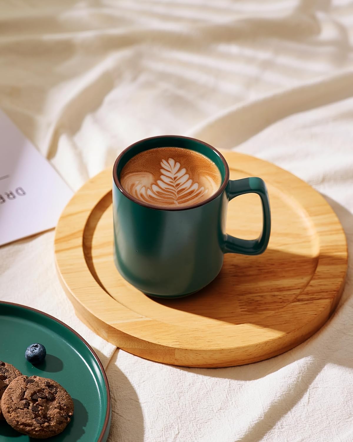 famiware Coffee Mugs Set of 4, Nebula 14oz Coffee Mugs, Ceramic Cup Set with Handle for Latte, Tea, Milk, Cappuccino, Cocoa, Dark Green