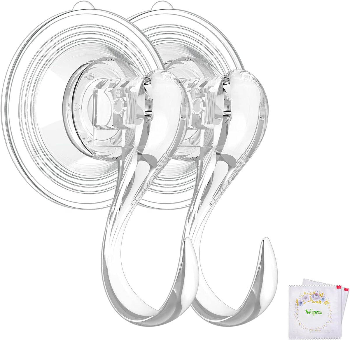 VIS'V Suction Cup Hooks, Small Shower Suction Hooks with Wipes, Heavy Duty, Removable and Reusable, Clear, 6 Pcs