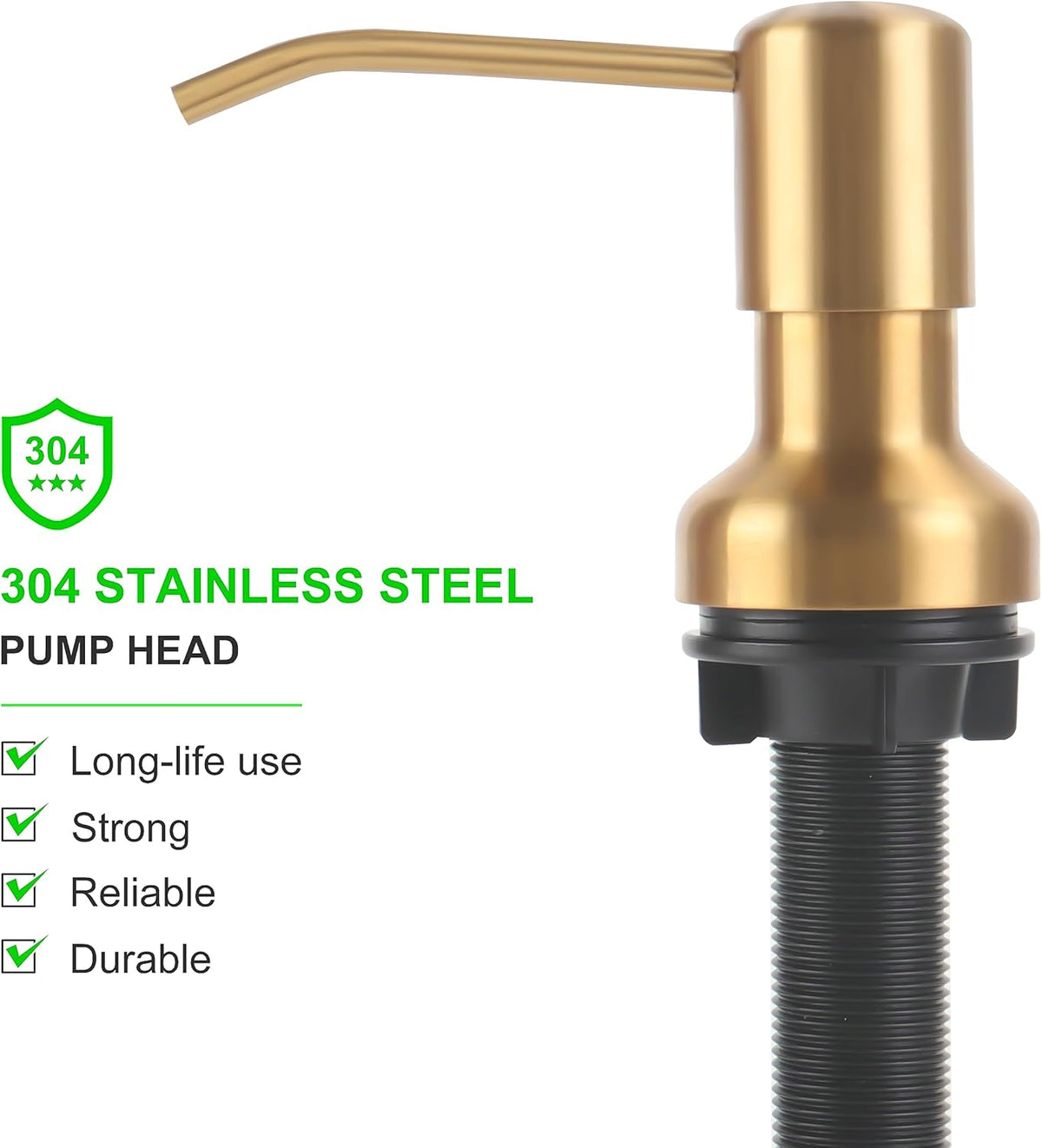 Soap Dispenser for Kitchen Sink, Sink Soap Dispenser with Longer Threaded Shaft Shank, 47" Extension Tube Connects Directly to Dish Soap Container, Wider Pump Head Base（Golden）
