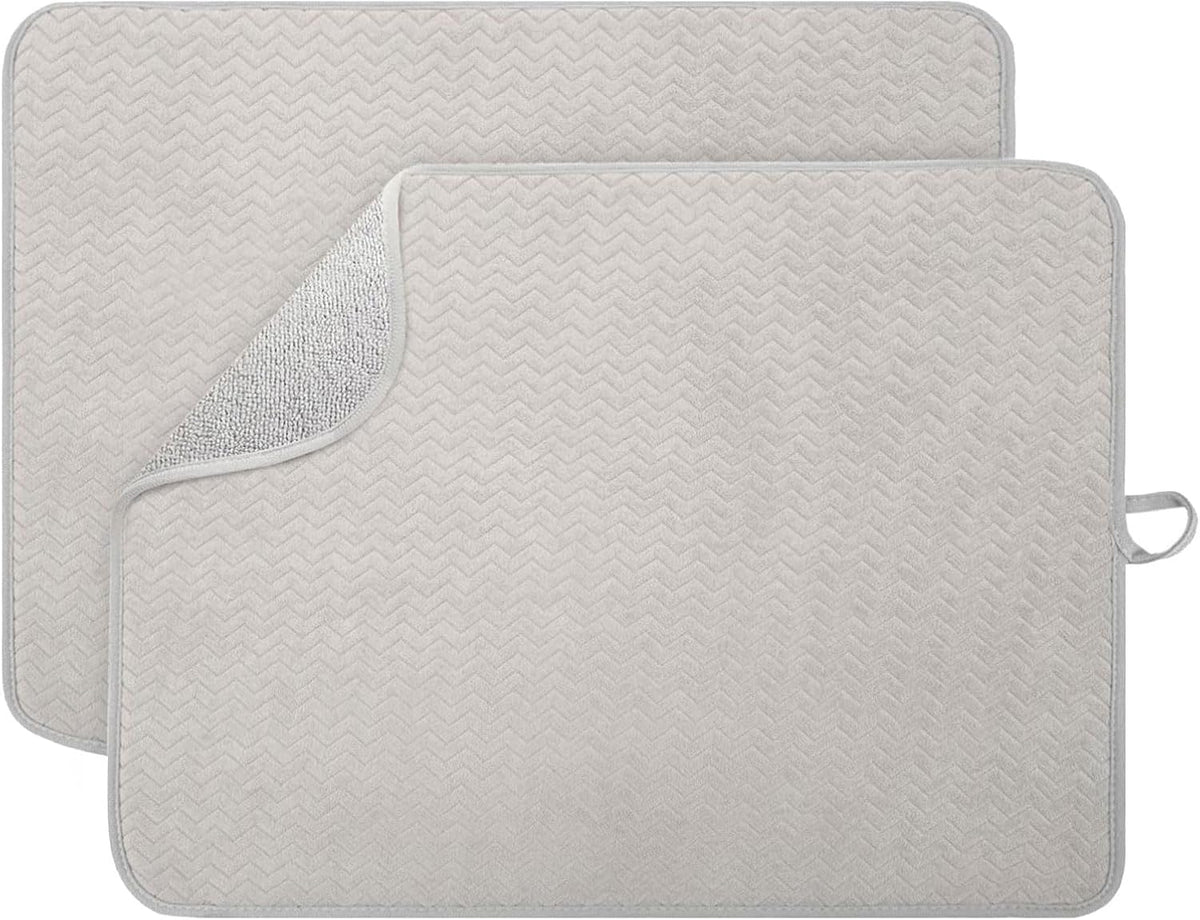 2 Pack Dish Drying Mat, Large 16" x 18" Highly Absorbent Microfiber Kitchen Counter Mat, Dish Drying Pad for Dishes,Perfect Drying Mat for Kitchen Counter, Utensils, Pots and Pans, Grey