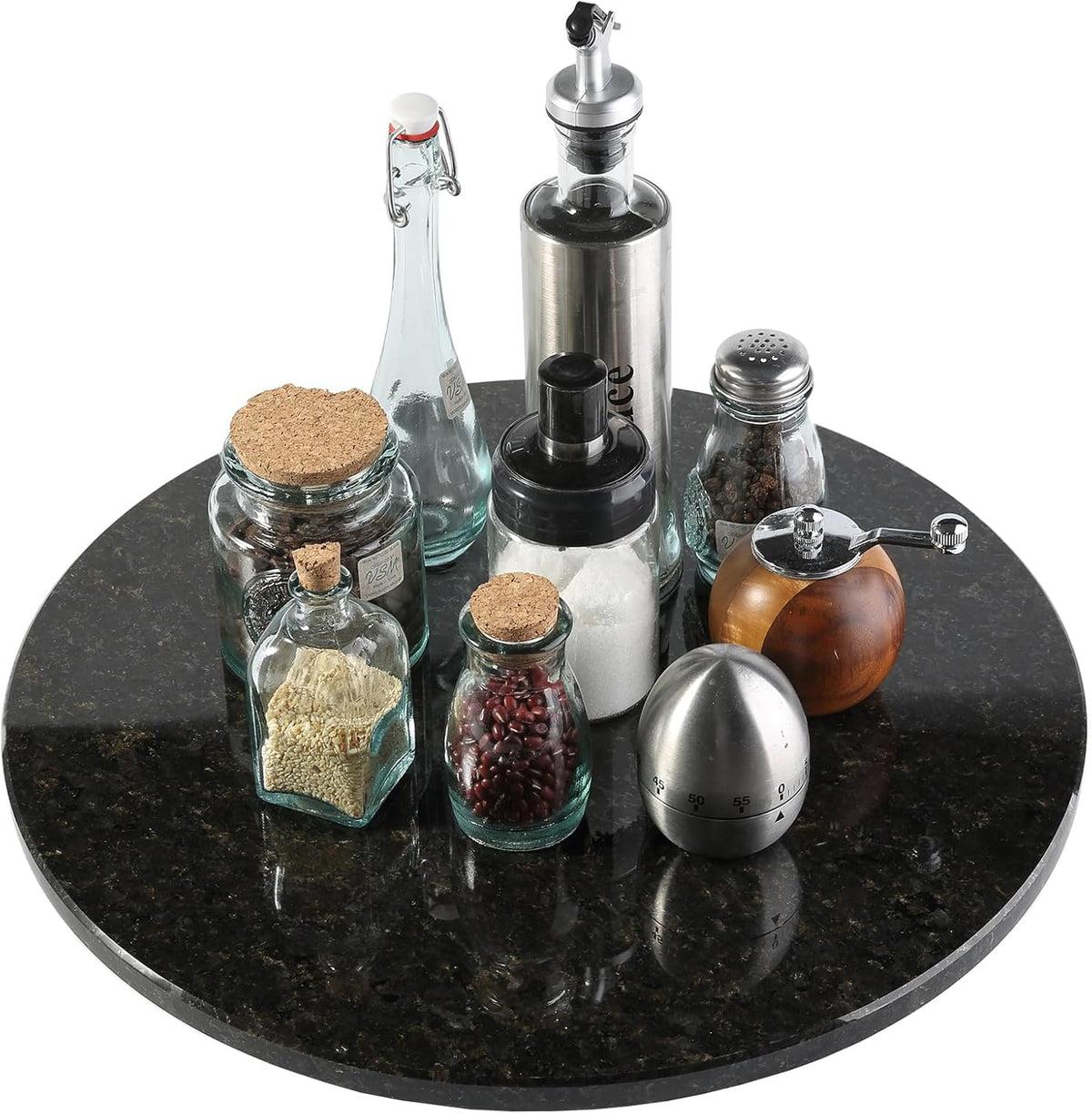 Marble Lazy Susan, 16 in Lazy Susan Turntable Organizer for Cabinet Pantry Kitchen Countertop Fridge Bathroom Makeup Vanity Countertop - Black