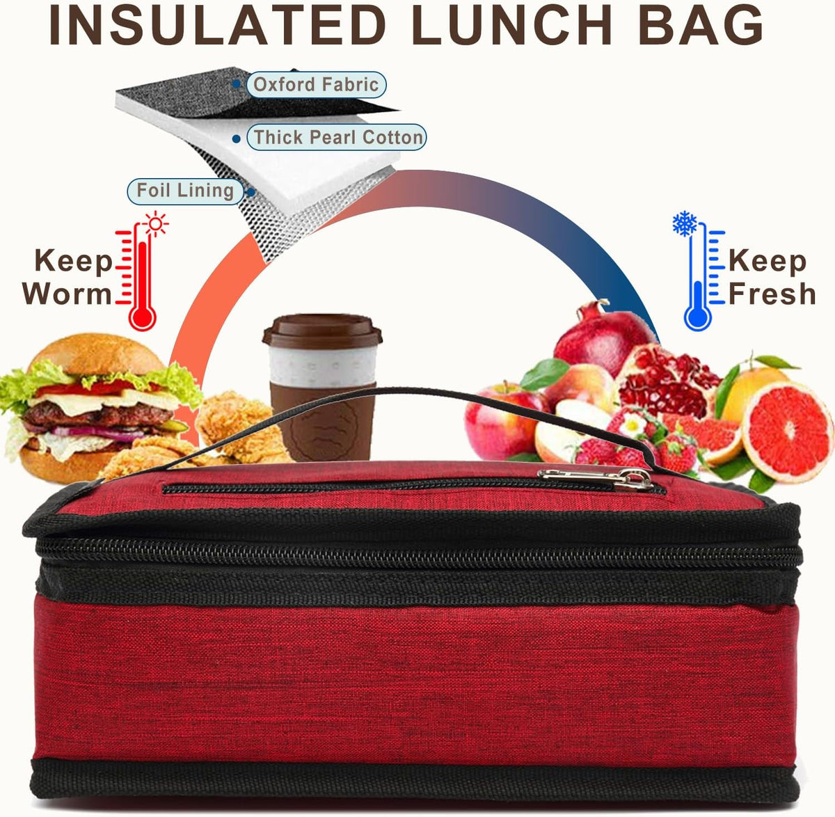 FlowFly Small Insulated Lunch box Portable Soft Bag Mini Cooler Thermal Meal Tote Kit with Handle for Work & School, Red