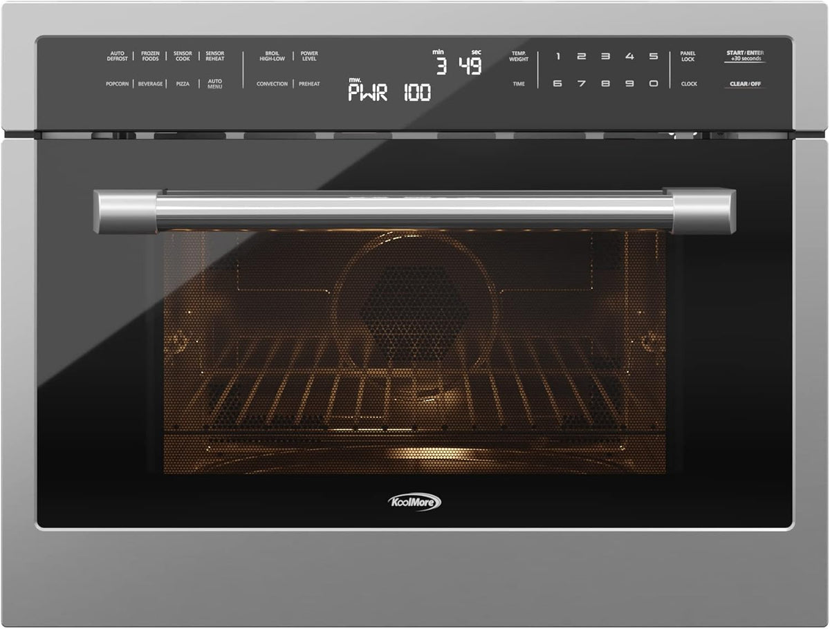 KoolMore 24 Inch Built-in Convection Oven and Microwave Combination with Broil, Soft Close Door, 1000 Watt Power, Stainless Steel Finish, Touch Control LCD Display (KM-CWO24-SS)