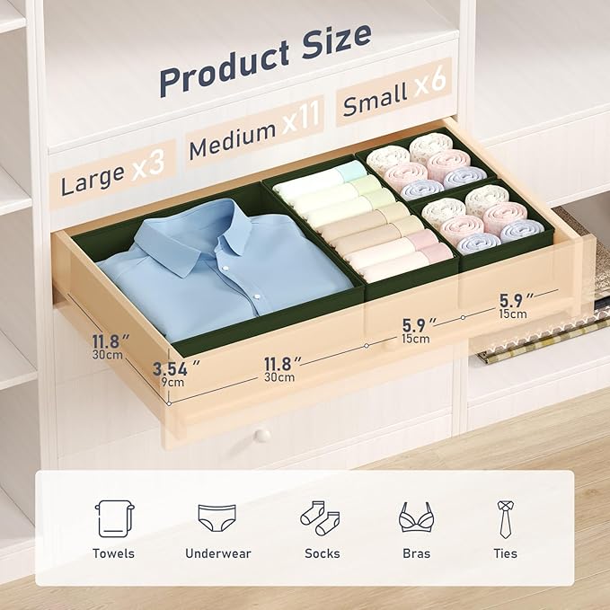 DIMJ Drawer Organizer Clothes - 20 Pack Closet Drawer Organizer Bins for Baby Clothes Storage, Fabric Dresser Organizer for Nursery Bedroom, Foldable Small Drawer Dividers for Underwear Socks