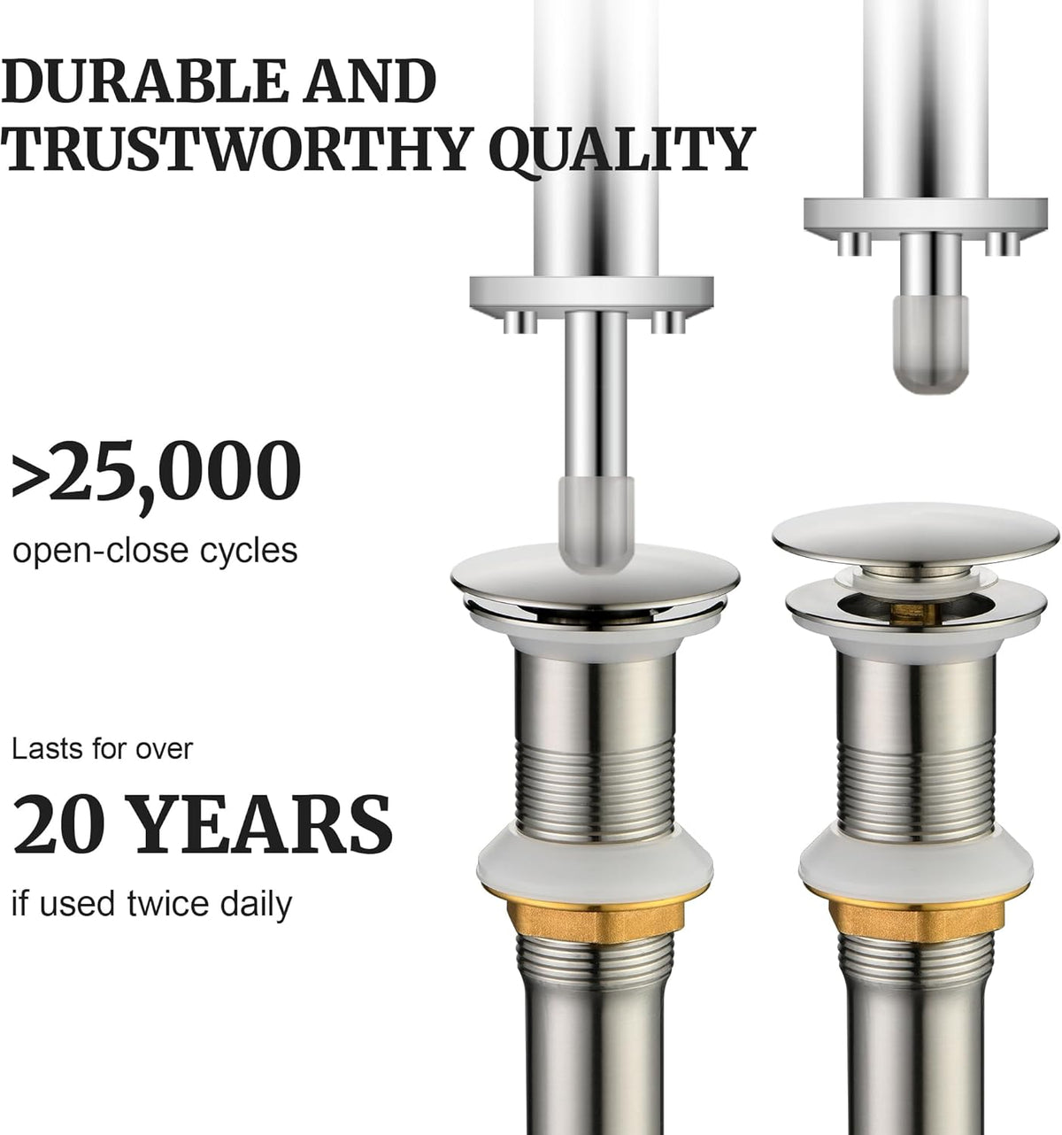 Pop up Sink Drain Stopper Without Overflow Brushed Nickel for Bathroom Vessel Vanity Sink Art Basin, Big Cap Sink Drain Without Overflow, Metal Pop-up Drain Strainer with Detachable Basket Stopper