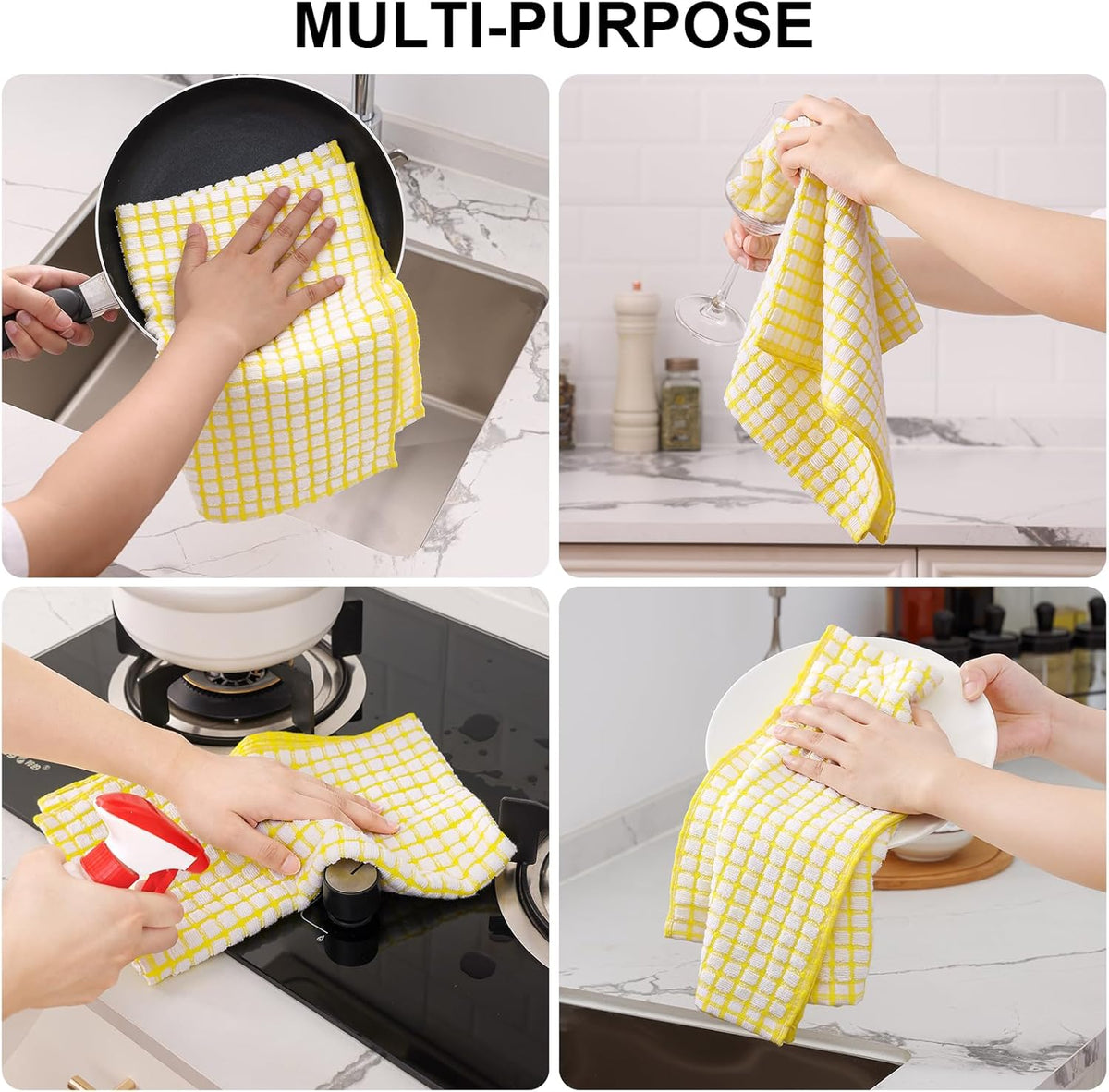 Kitinjoy Cotton 12 Pack Kitchen Towels and Dishcloths Sets, 16 x 25 Inch & 12 X 12 Inch Dish Towels Bulk, Super Soft and Absorbent Hand Towels for Kitchen Drying, Yellow