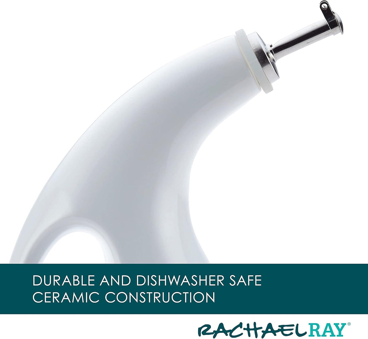Rachael Ray Ceramic EVOO Oil and Vinegar Dispensing Bottle with Spout, 24 Ounce, White