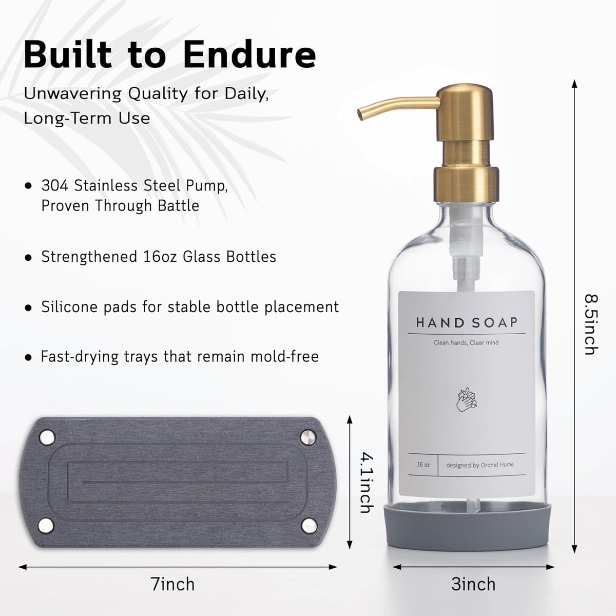 [Luxury] Kitchen Soap Dispenser Set - 16OZ Clear Glass Bottle, Stainless Steel Pump, Instant Dry Tray, Waterproof Labels, Non-Slip Silicone Pad, and Dish Brush | Upgrade for Your Kitchen and Bathroom