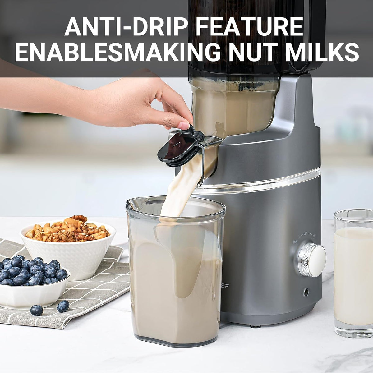 AMZCHEF Juicer Machines, 5.8" Extra Self-Feeding Cold Press Juicer for Whole Vegetable & Fruit, Juice Extractor Machine with Large Auger & Triple Strainers, Easy to Clean, High Juice Yield, Grey