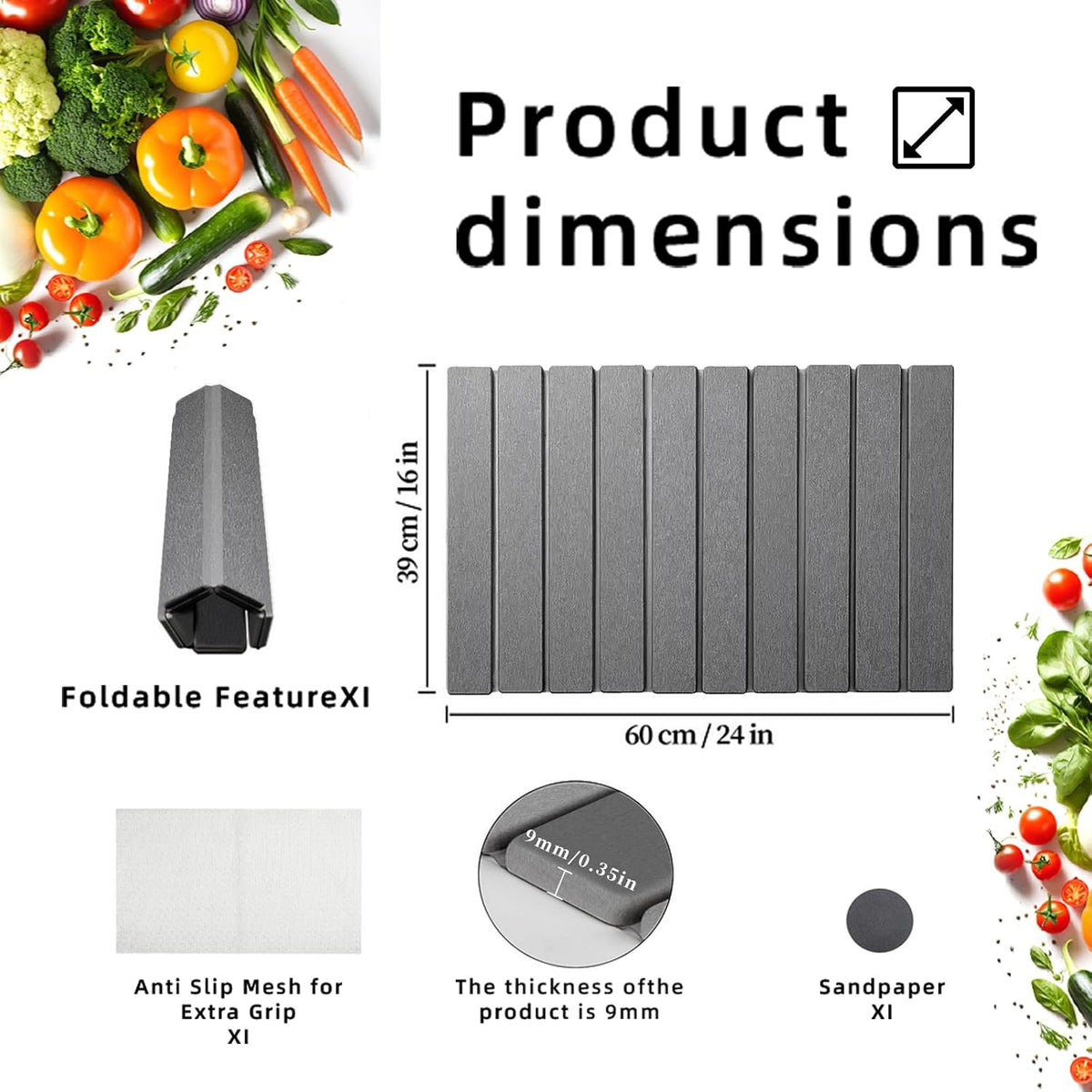 Stone Drying Mat for Kitchen Counter, Collapsible Dish Drying Mat, Fast Drying Diatomaceous Earth Dish Drying Mats, Water Absorbent Diatomite Kitchen Mat (grey, medium)