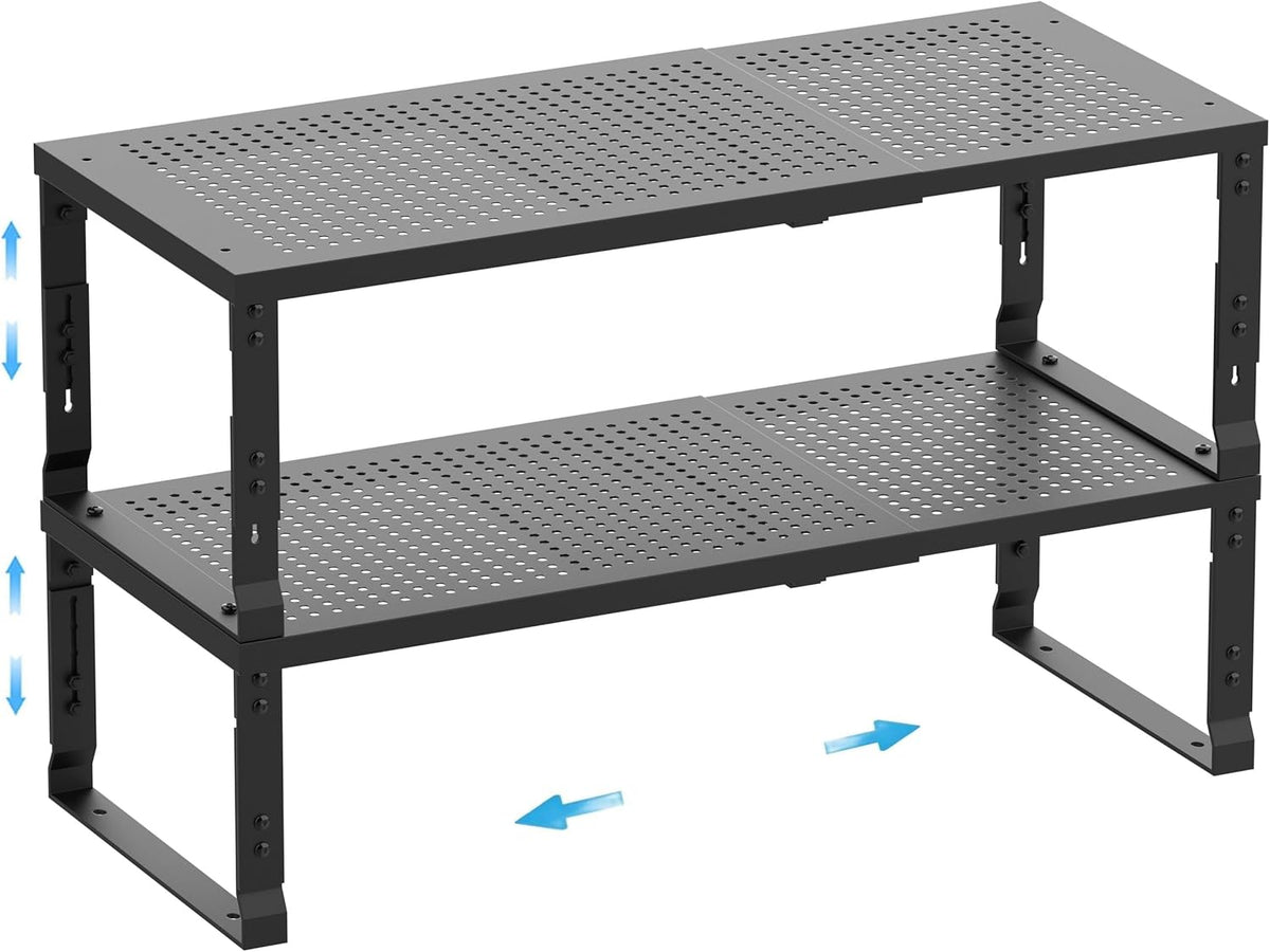 Expandable Spice Rack,Stackable Storage for Cabinet, Multi-Functional Kitchen Shelving,Height-Adjustable,Sustainable Organizer Solution(2Packs/Black/Large)