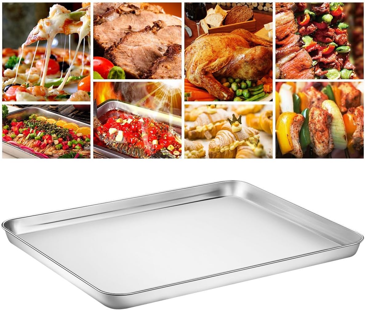 Baking Sheet Set of 4, Yododo Cookie Sheets Metal Stainless Steel Tray Baking Pans, Rectangle Size 16 x 12 x 1 inch, Mirror Polishing & Dishwasher Safe, Non Toxic & Healthy, Rust Free & Easy Clean