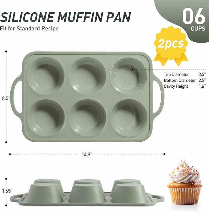 2 Packs 6 Cups Silicone Muffin Pan with Metal Reinforced Frame Cupcake Pan Tray Egg Molds Mother Day Best Mama Bonus Mom Ever Mother In Law Gifts Step Mom Stepmom Grandma Gigi Granny Nana Present