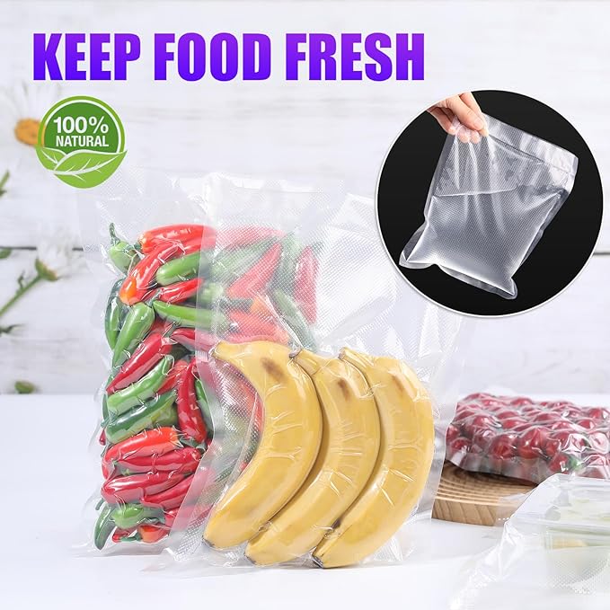 CAREGY Food Vacuum Sealer Rolls Bags 8 Pack 4 Rolls 8'' x 20' and 4 Rolls 11''x 20' Commercial Grade BPA Free Bag Rolls Embossed Food Saver Bags for Meal Prep,Sous Vide Cooking and Food Storage