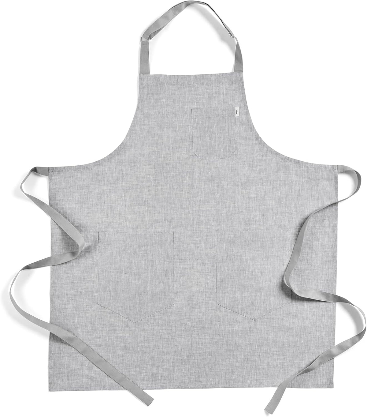 Solino Home Linen Bib Apron for Men & Women - Oyster Grey/Soft Grey Kitchen Apron with Front Pockets - Handcrafted from European Flax