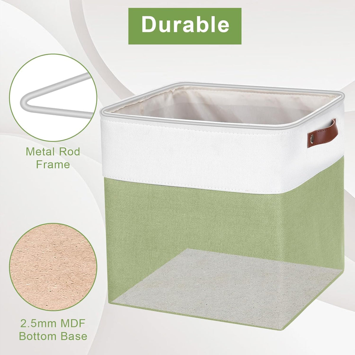 13x13 Cube Storage Bins, Collapsible Fabric Storage Box, 4 Pack Closet Baskets with Handles for Organizing, Shelf, Toys, Clothes, Home, Office, Nursery (Green&White)