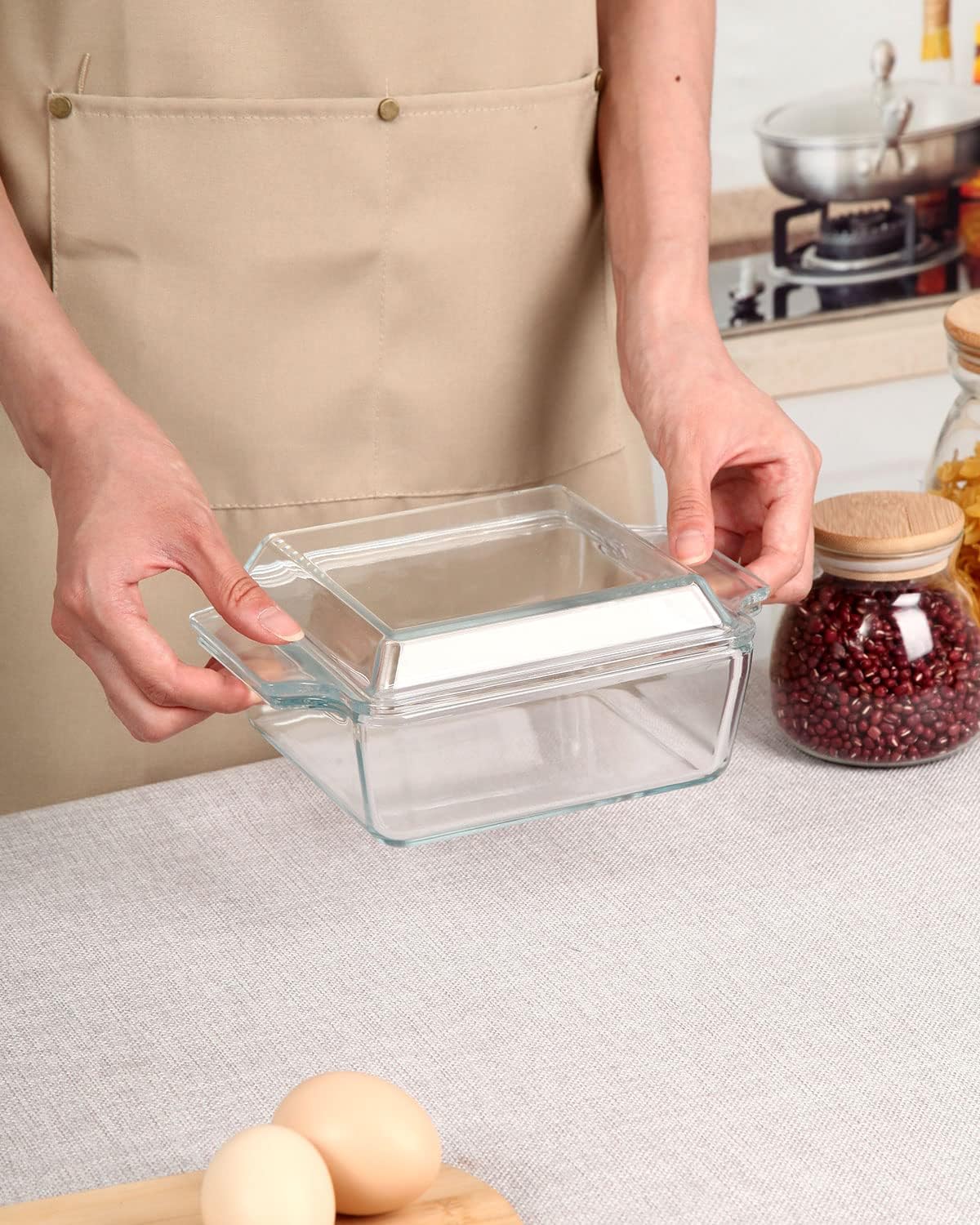 NUTRIUPS 6x6 Inches Square Glass Casserole Dish With Glass Lid - Microwave Safe Bakeware for Cooking