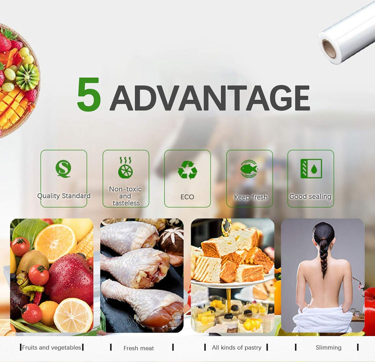 Plastic Cling Wrap Refillable Food Wrap Stretch Clear Cling Wrap 12 Inch×328 Ft (Only Cling Wrap)