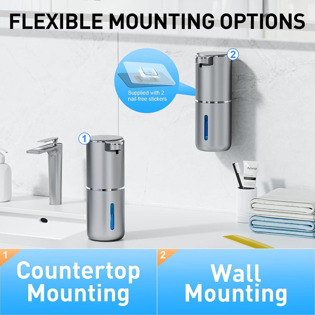Automatic soap Dispenser touchless Automatic Liquid Soap Dispenser 4 Adjustable 1500mAh Soap Dispensing Levels Wall Mount for Kitchen and Bathroom